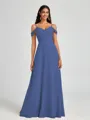 A-line Cold Shoulder Pleated Floor-Length Chiffon Bridesmaid Dress