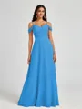 A-line Cold Shoulder Pleated Floor-Length Chiffon Bridesmaid Dress