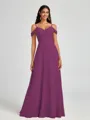A-line Cold Shoulder Pleated Floor-Length Chiffon Bridesmaid Dress
