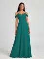 A-line Cold Shoulder Pleated Floor-Length Chiffon Bridesmaid Dress