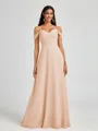 A-line Cold Shoulder Pleated Floor-Length Chiffon Bridesmaid Dress