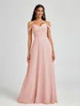 A-line Cold Shoulder Pleated Floor-Length Chiffon Bridesmaid Dress