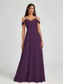 A-line Cold Shoulder Pleated Floor-Length Chiffon Bridesmaid Dress