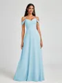 A-line Cold Shoulder Pleated Floor-Length Chiffon Bridesmaid Dress