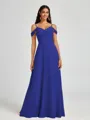 A-line Cold Shoulder Pleated Floor-Length Chiffon Bridesmaid Dress