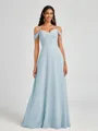 A-line Cold Shoulder Pleated Floor-Length Chiffon Bridesmaid Dress