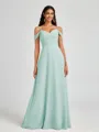 A-line Cold Shoulder Pleated Floor-Length Chiffon Bridesmaid Dress
