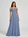 A-line Cold Shoulder Pleated Floor-Length Chiffon Bridesmaid Dress