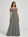 A-line Cold Shoulder Pleated Floor-Length Chiffon Bridesmaid Dress