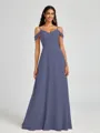 A-line Cold Shoulder Pleated Floor-Length Chiffon Bridesmaid Dress
