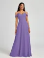 A-line Cold Shoulder Pleated Floor-Length Chiffon Bridesmaid Dress