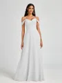 A-line Cold Shoulder Pleated Floor-Length Chiffon Bridesmaid Dress