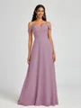 A-line Cold Shoulder Pleated Floor-Length Chiffon Bridesmaid Dress