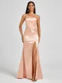 Sheath One-Shoulder Pleated Floor-Length Silk Like Satin Bridesmaid Dress