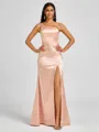 Sheath One-Shoulder Pleated Floor-Length Silk Like Satin Bridesmaid Dress