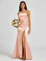 Sheath One-Shoulder Pleated Floor-Length Silk Like Satin Bridesmaid Dress