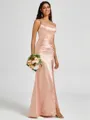 Sheath One-Shoulder Pleated Floor-Length Silk Like Satin Bridesmaid Dress