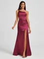 Sheath One-Shoulder Pleated Floor-Length Silk Like Satin Bridesmaid Dress