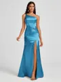 Sheath One-Shoulder Pleated Floor-Length Silk Like Satin Bridesmaid Dress
