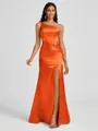 Sheath One-Shoulder Pleated Floor-Length Silk Like Satin Bridesmaid Dress