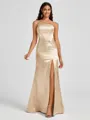 Sheath One-Shoulder Pleated Floor-Length Silk Like Satin Bridesmaid Dress