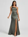 Sheath One-Shoulder Pleated Floor-Length Silk Like Satin Bridesmaid Dress