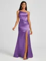 Sheath One-Shoulder Pleated Floor-Length Silk Like Satin Bridesmaid Dress