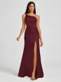 Sheath One-Shoulder Pleated Floor-Length Silk Like Satin Bridesmaid Dress