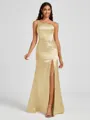 Sheath One-Shoulder Pleated Floor-Length Silk Like Satin Bridesmaid Dress
