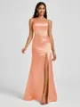 Sheath One-Shoulder Pleated Floor-Length Silk Like Satin Bridesmaid Dress
