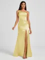 Sheath One-Shoulder Pleated Floor-Length Silk Like Satin Bridesmaid Dress