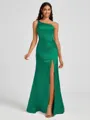 Sheath One-Shoulder Pleated Floor-Length Silk Like Satin Bridesmaid Dress