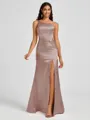 Sheath One-Shoulder Pleated Floor-Length Silk Like Satin Bridesmaid Dress