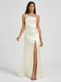 Sheath One-Shoulder Pleated Floor-Length Silk Like Satin Bridesmaid Dress