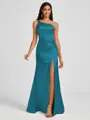 Sheath One-Shoulder Pleated Floor-Length Silk Like Satin Bridesmaid Dress
