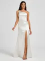 Sheath One-Shoulder Pleated Floor-Length Silk Like Satin Bridesmaid Dress