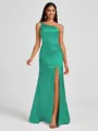Sheath One-Shoulder Pleated Floor-Length Silk Like Satin Bridesmaid Dress