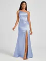 Sheath One-Shoulder Pleated Floor-Length Silk Like Satin Bridesmaid Dress