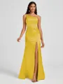 Sheath One-Shoulder Pleated Floor-Length Silk Like Satin Bridesmaid Dress