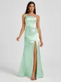 Sheath One-Shoulder Pleated Floor-Length Silk Like Satin Bridesmaid Dress