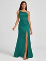 Sheath One-Shoulder Pleated Floor-Length Silk Like Satin Bridesmaid Dress