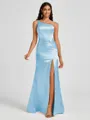 Sheath One-Shoulder Pleated Floor-Length Silk Like Satin Bridesmaid Dress