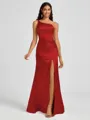 Sheath One-Shoulder Pleated Floor-Length Silk Like Satin Bridesmaid Dress