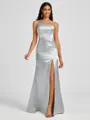 Sheath One-Shoulder Pleated Floor-Length Silk Like Satin Bridesmaid Dress