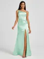 Sheath One-Shoulder Pleated Floor-Length Silk Like Satin Bridesmaid Dress