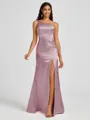 Sheath One-Shoulder Pleated Floor-Length Silk Like Satin Bridesmaid Dress