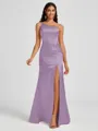 Sheath One-Shoulder Pleated Floor-Length Silk Like Satin Bridesmaid Dress