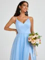 A-line V-neck Pleated Floor-Length Tulle Bridesmaid Dress