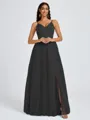 A-line V-neck Pleated Floor-Length Tulle Bridesmaid Dress