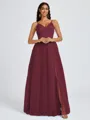 A-line V-neck Pleated Floor-Length Tulle Bridesmaid Dress